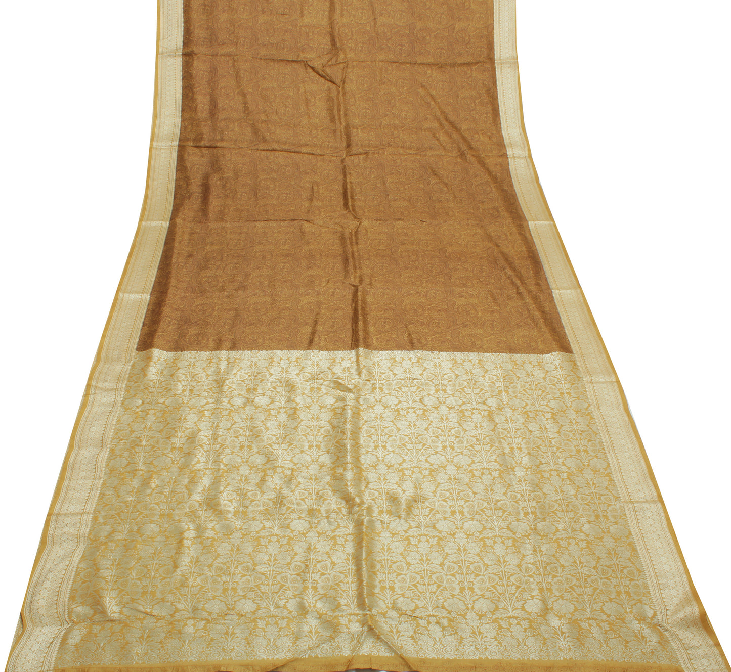 Sushila Vintage Mustard Saree 100% Pure Silk Printed & Woven Soft Craft Fabric