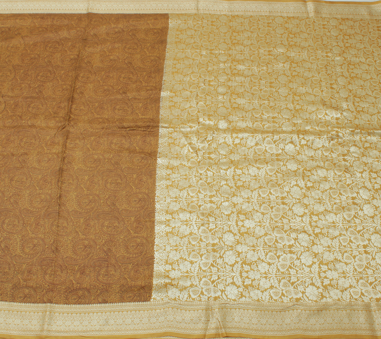 Sushila Vintage Mustard Saree 100% Pure Silk Printed & Woven Soft Craft Fabric