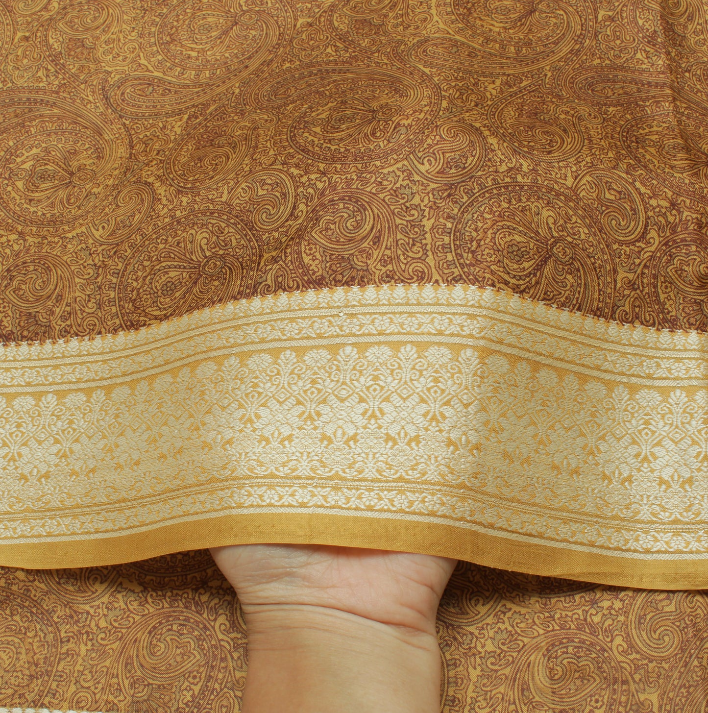 Sushila Vintage Mustard Saree 100% Pure Silk Printed & Woven Soft Craft Fabric