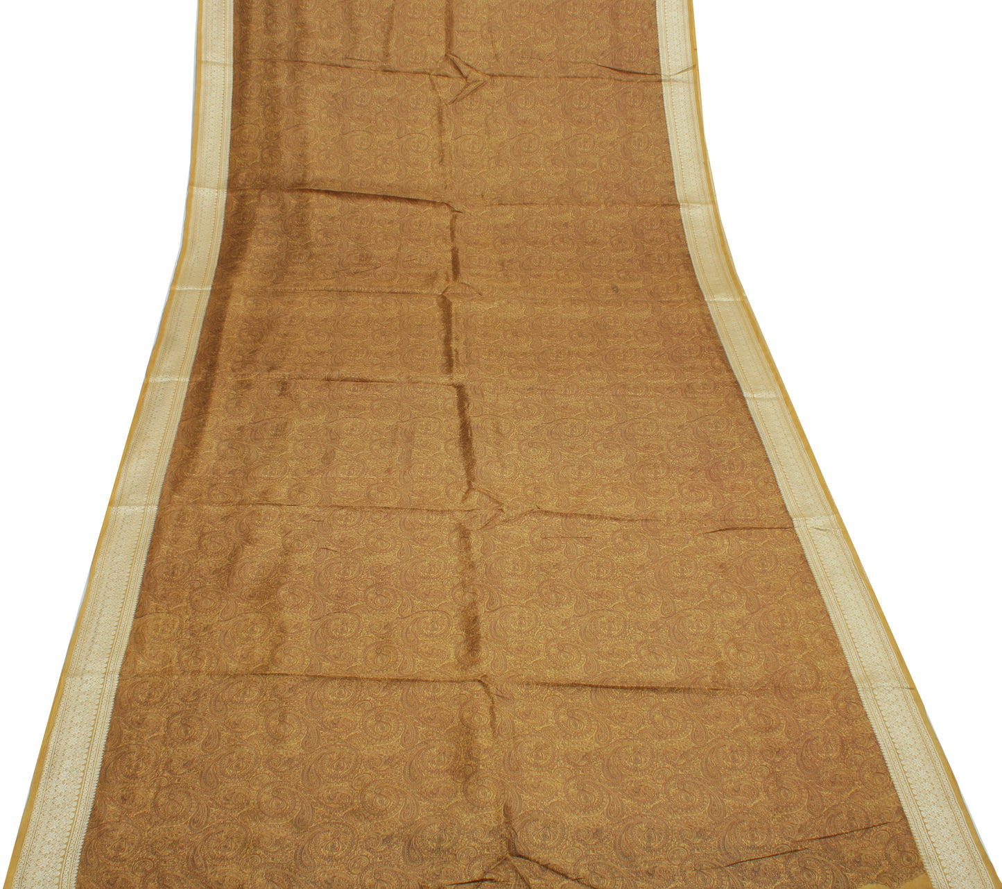 Sushila Vintage Mustard Saree 100% Pure Silk Printed & Woven Soft Craft Fabric