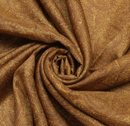 Sushila Vintage Mustard Saree 100% Pure Silk Printed & Woven Soft Craft Fabric