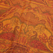 Sushila Vintage Mustard Saree 100% Pure Silk Printed 5 Yard Soft Craft Fabric