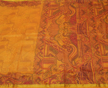 Sushila Vintage Mustard Saree 100% Pure Silk Printed 5 Yard Soft Craft Fabric