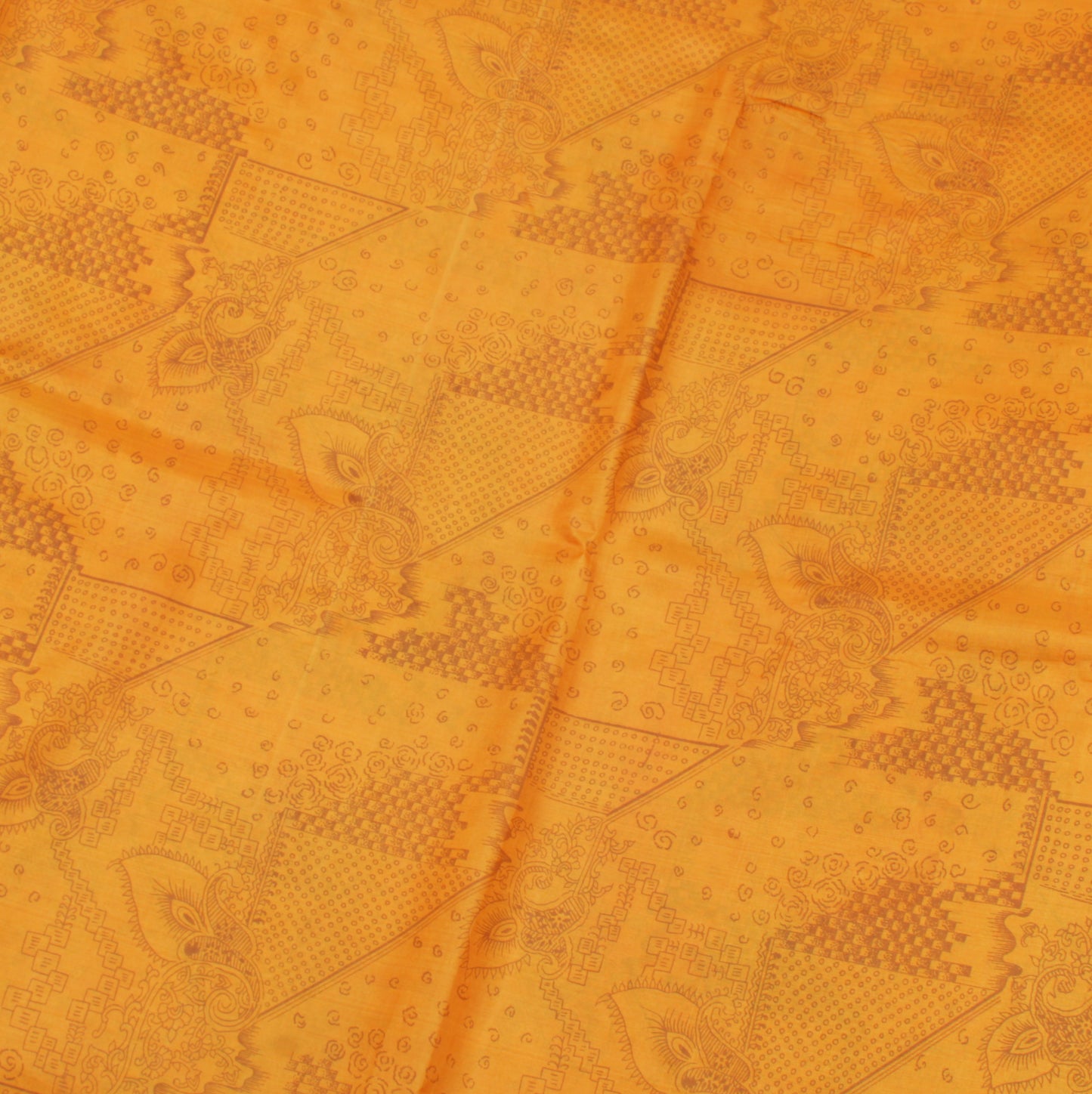 Sushila Vintage Mustard Saree 100% Pure Silk Printed 5 Yard Soft Craft Fabric