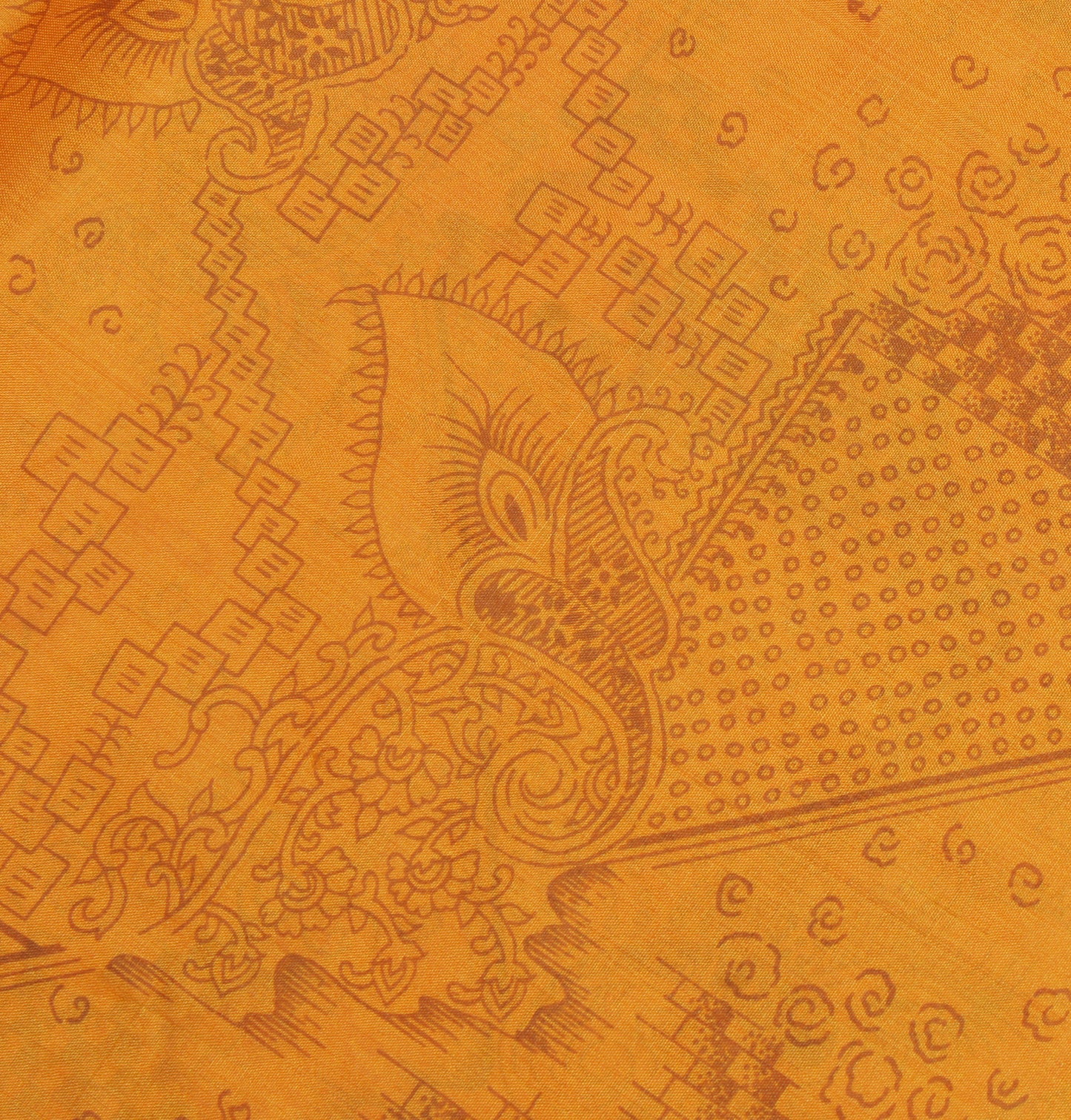 Sushila Vintage Mustard Saree 100% Pure Silk Printed 5 Yard Soft Craft Fabric