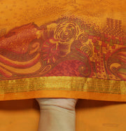 Sushila Vintage Mustard Saree 100% Pure Silk Printed 5 Yard Soft Craft Fabric