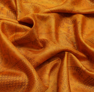 Sushila Vintage Mustard Saree 100% Pure Silk Printed 5 Yard Soft Craft Fabric