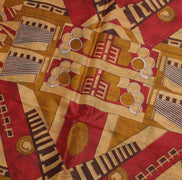 Sushila Vintage Light Brown Saree 100% Pure Silk Printed Soft Craft Sari Fabric