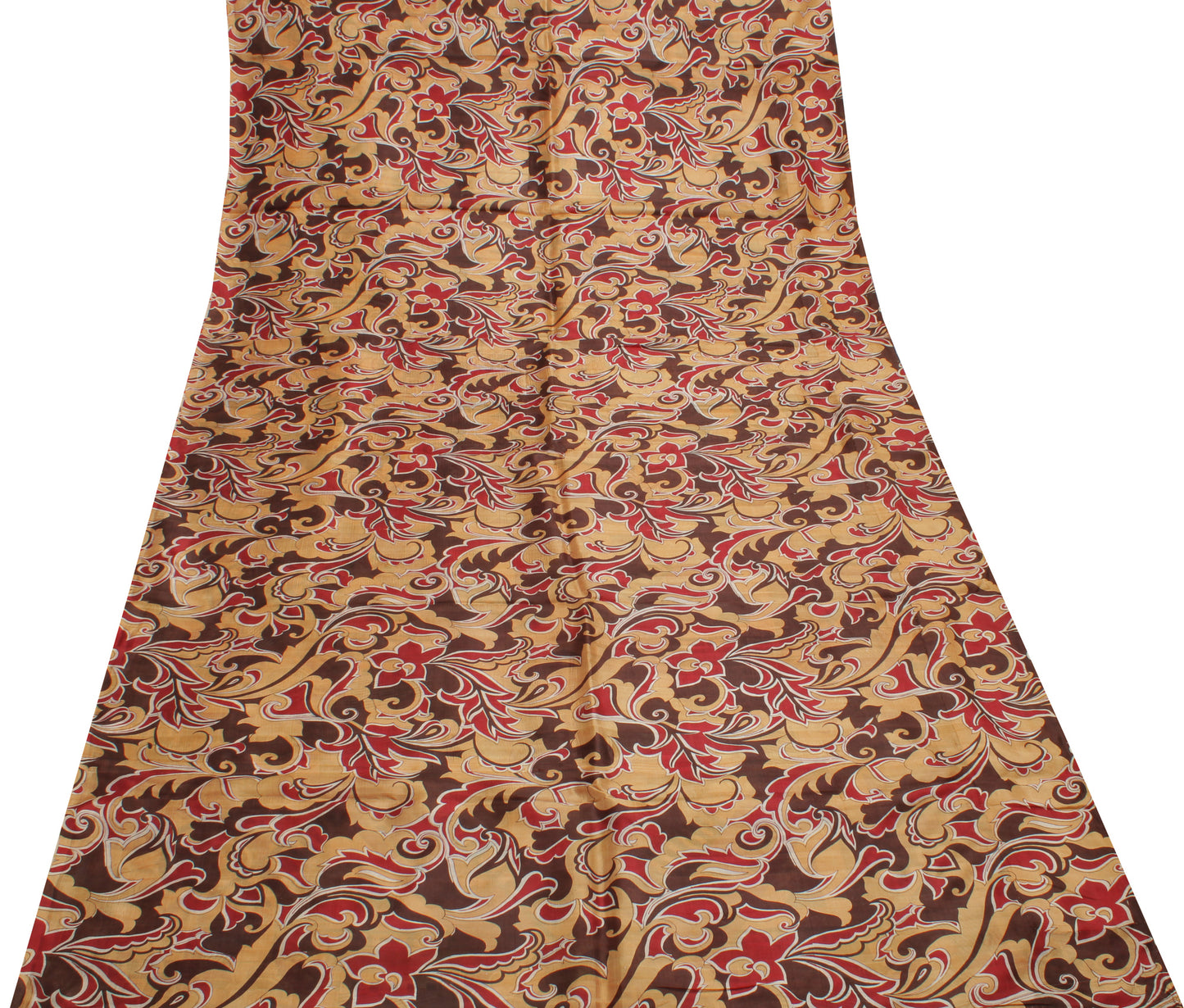 Sushila Vintage Light Brown Saree 100% Pure Silk Printed Soft Craft Sari Fabric