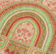 Sushila Vintage Cream Indian Saree 100% Pure Silk Printed Soft Craft 5 YD Fabric