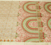 Sushila Vintage Cream Indian Saree 100% Pure Silk Printed Soft Craft 5 YD Fabric