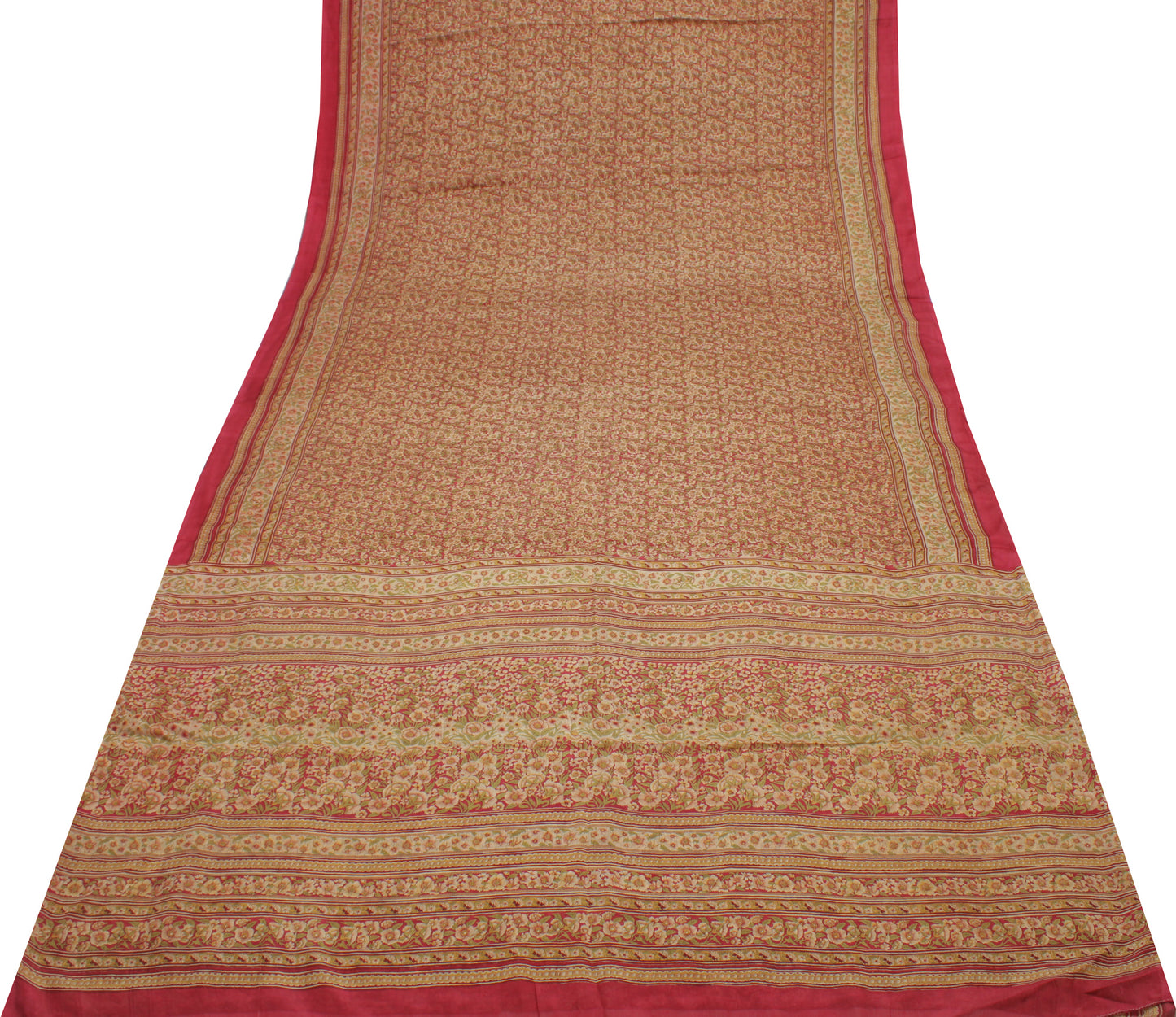 Sushila Vintage Indian Saree 100% Pure Silk Printed Floral Soft Craft Fabric