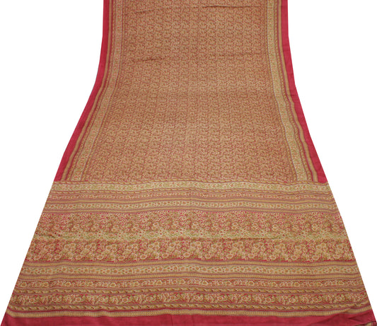 Sushila Vintage Indian Saree 100% Pure Silk Printed Floral Soft Craft Fabric