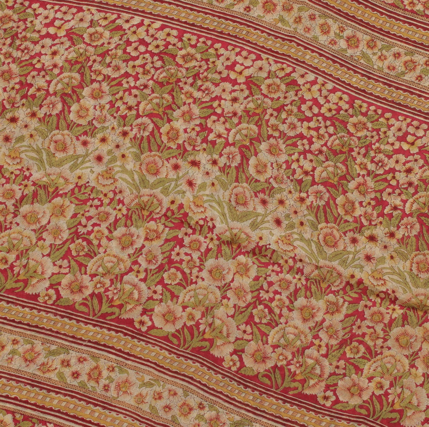 Sushila Vintage Indian Saree 100% Pure Silk Printed Floral Soft Craft Fabric