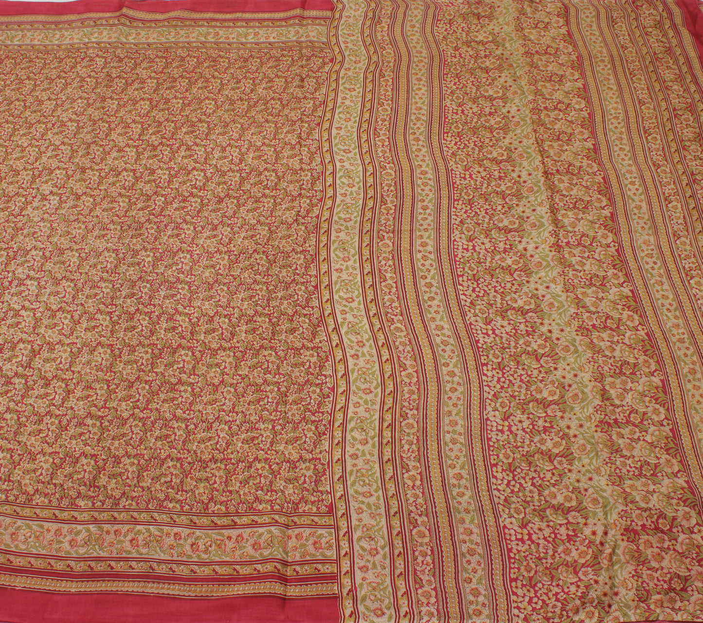Sushila Vintage Indian Saree 100% Pure Silk Printed Floral Soft Craft Fabric