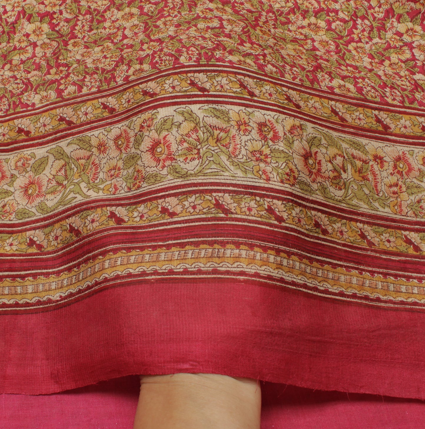 Sushila Vintage Indian Saree 100% Pure Silk Printed Floral Soft Craft Fabric