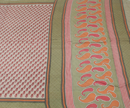 Sushila Vintage  Indian Saree 100% Pure Silk Printed Floral Soft Craft Fabric