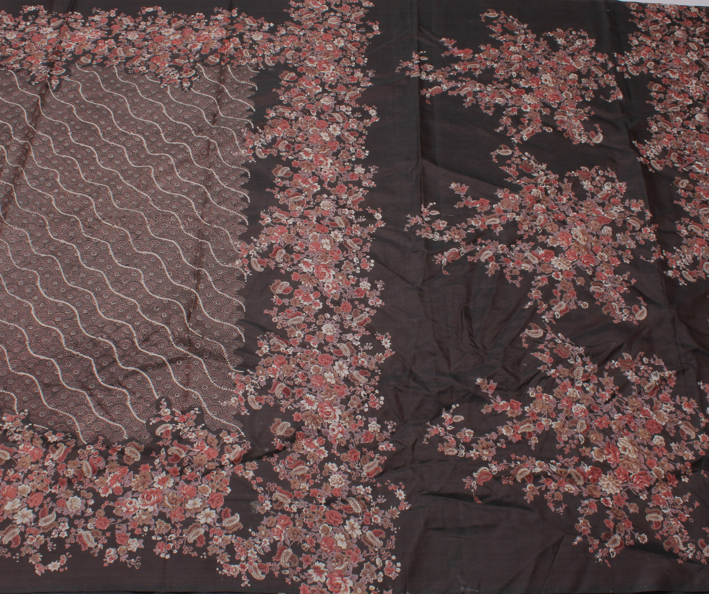 Sushila Vintage Brown Indian Saree 100% Pure Silk Printed  Soft Craft Fabric
