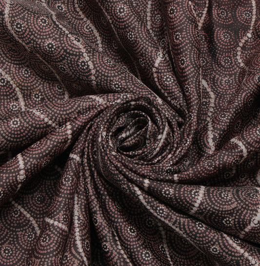 Sushila Vintage Brown Indian Saree 100% Pure Silk Printed  Soft Craft Fabric