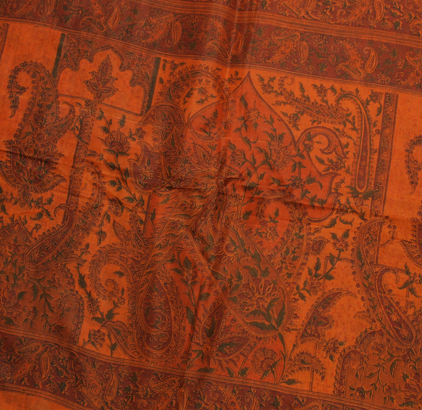 Sushila Vintage Rust Saree 100% Pure Silk Printed Paisley Soft Craft Fabric