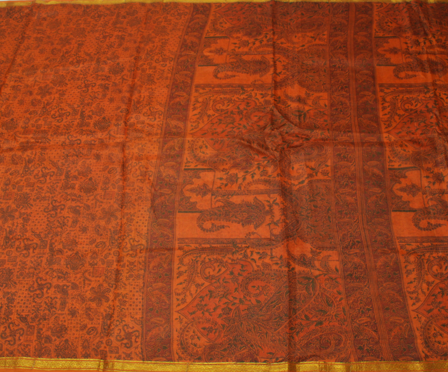 Sushila Vintage Rust Saree 100% Pure Silk Printed Paisley Soft Craft Fabric