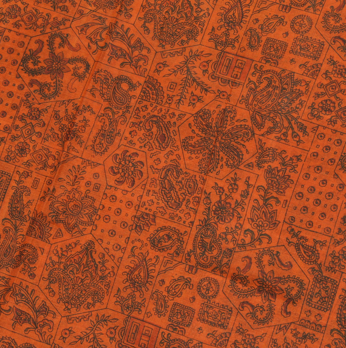 Sushila Vintage Rust Saree 100% Pure Silk Printed Paisley Soft Craft Fabric