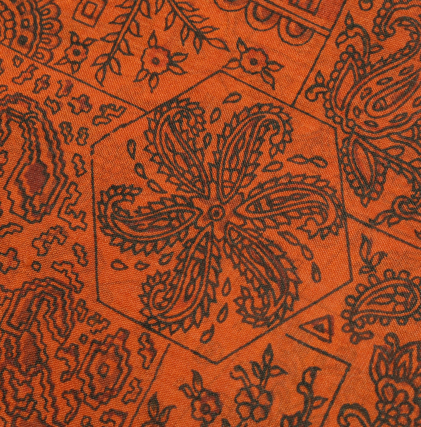 Sushila Vintage Rust Saree 100% Pure Silk Printed Paisley Soft Craft Fabric