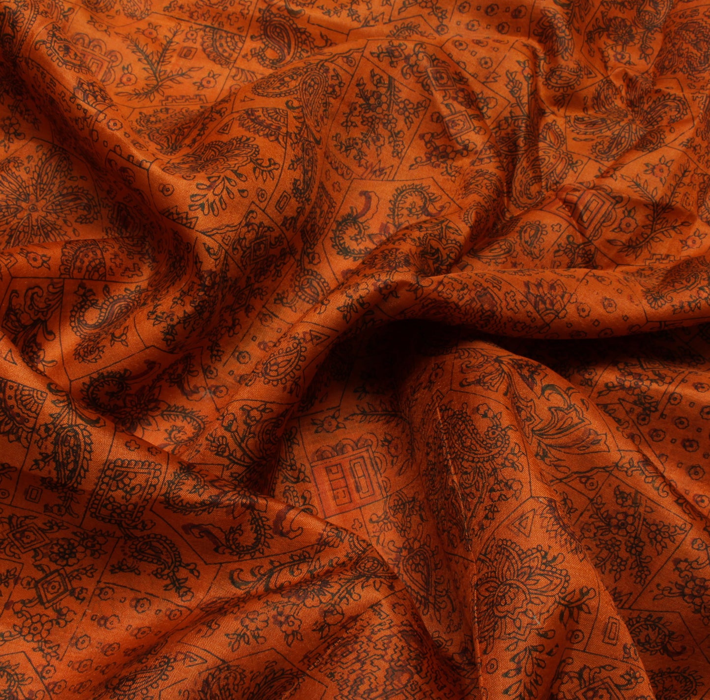 Sushila Vintage Rust Saree 100% Pure Silk Printed Paisley Soft Craft Fabric