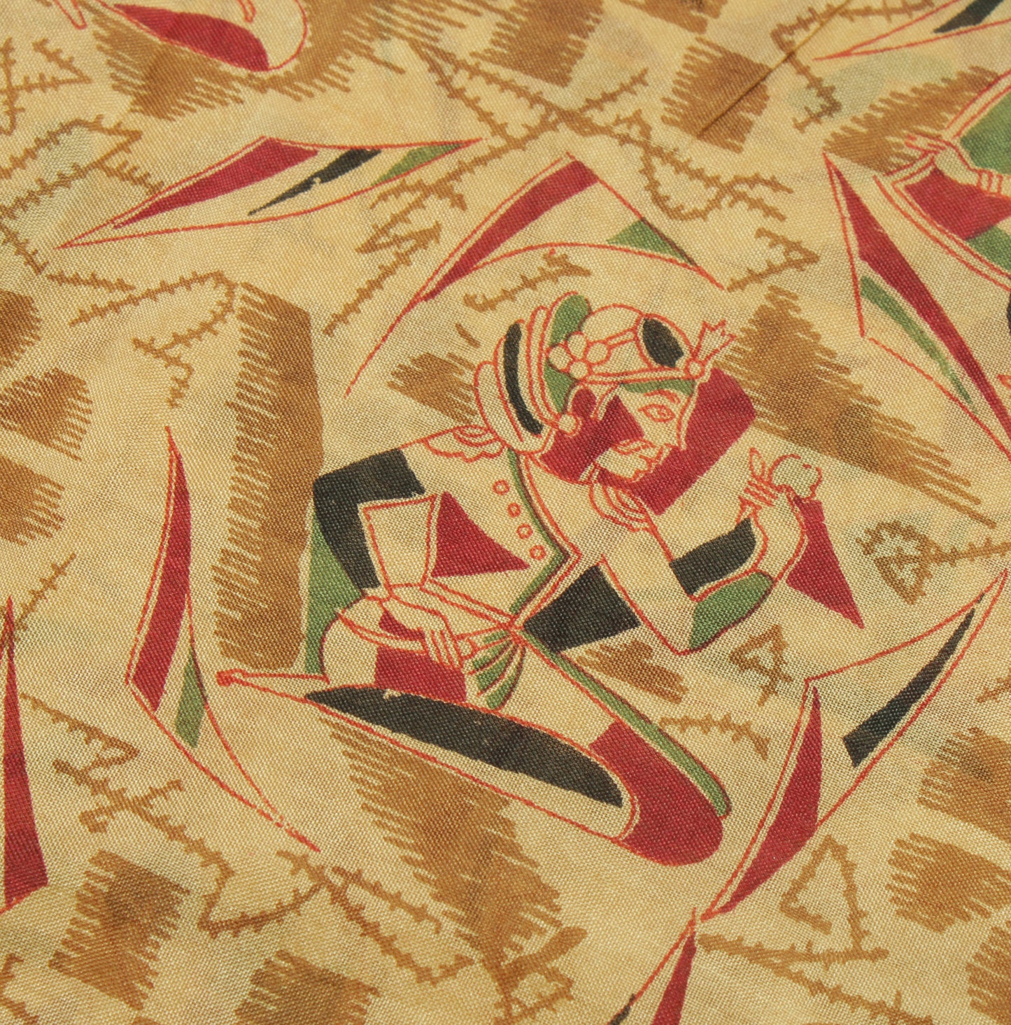 Sushila Vintage Cream Saree 100% Pure Silk Printed Human Soft Craft Fabric