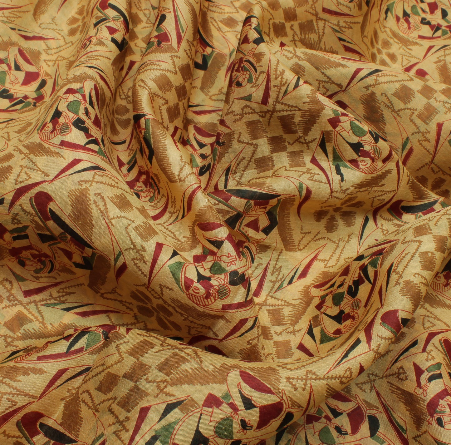 Sushila Vintage Cream Saree 100% Pure Silk Printed Human Soft Craft Fabric