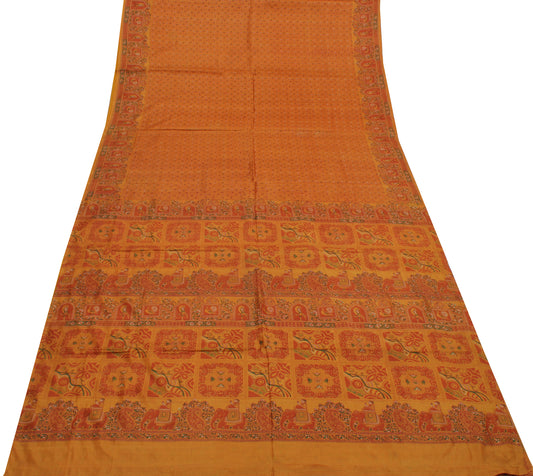 Sushila Vintage Rust Indian Saree 100% Pure Silk Printed  Soft Craft Fabric