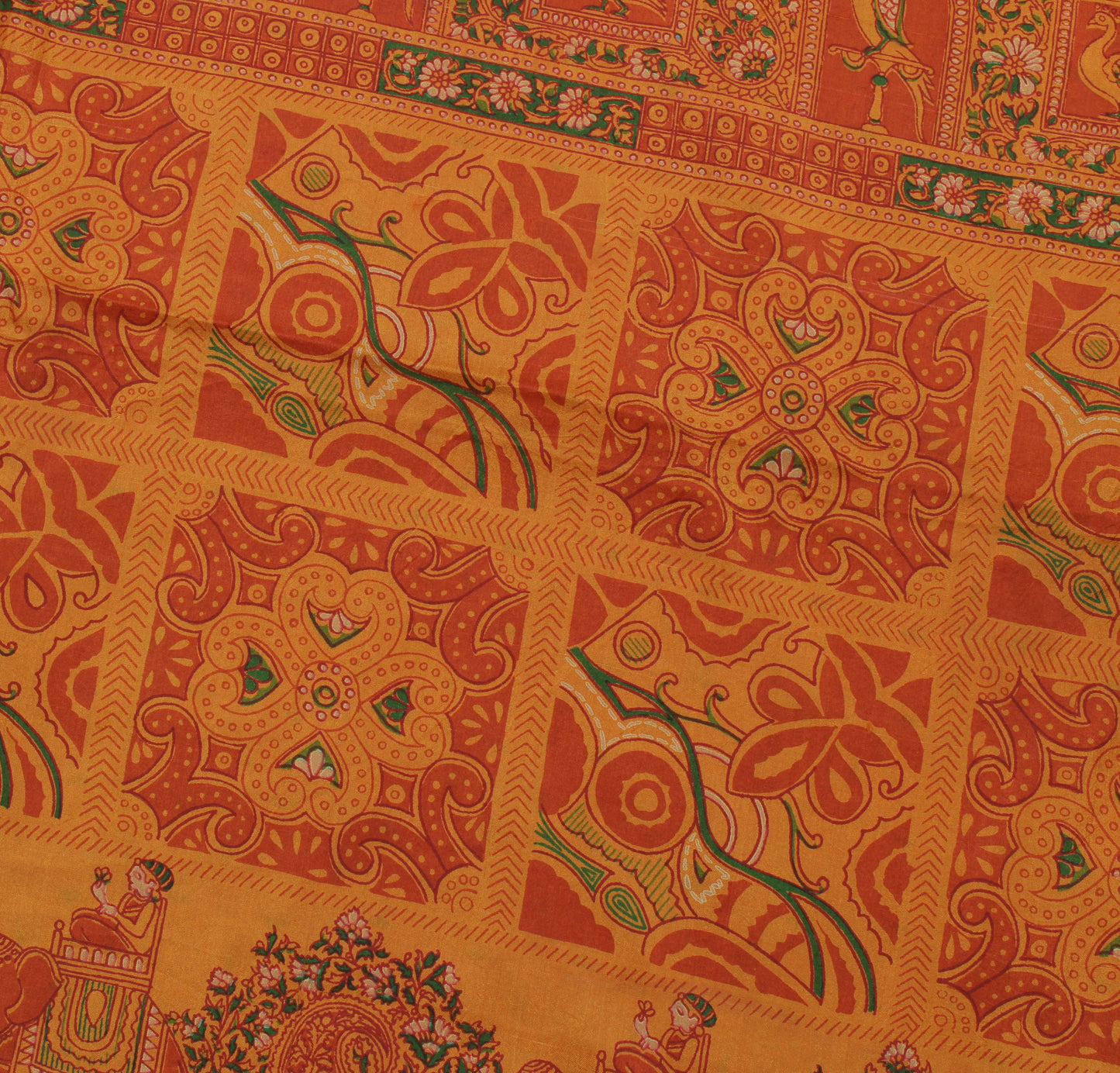 Sushila Vintage Rust Indian Saree 100% Pure Silk Printed  Soft Craft Fabric