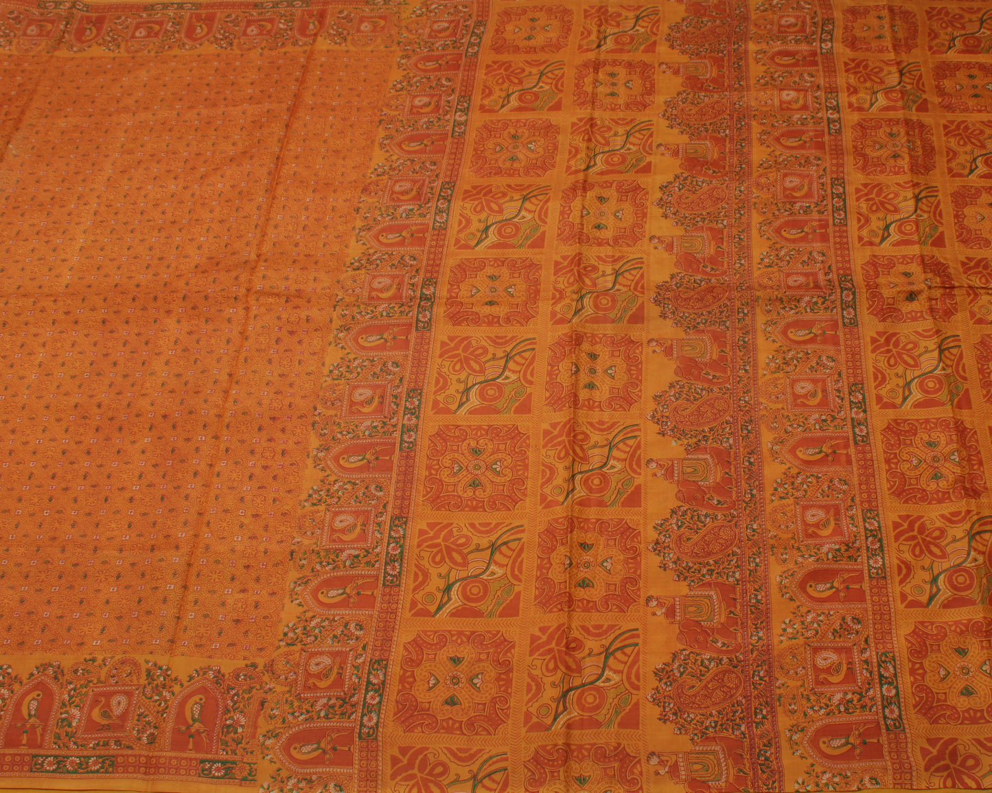 Sushila Vintage Rust Indian Saree 100% Pure Silk Printed  Soft Craft Fabric