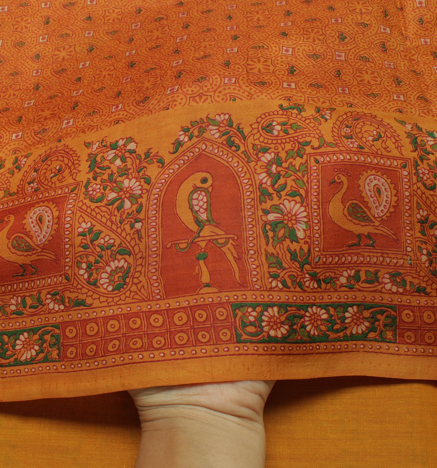 Sushila Vintage Rust Indian Saree 100% Pure Silk Printed  Soft Craft Fabric