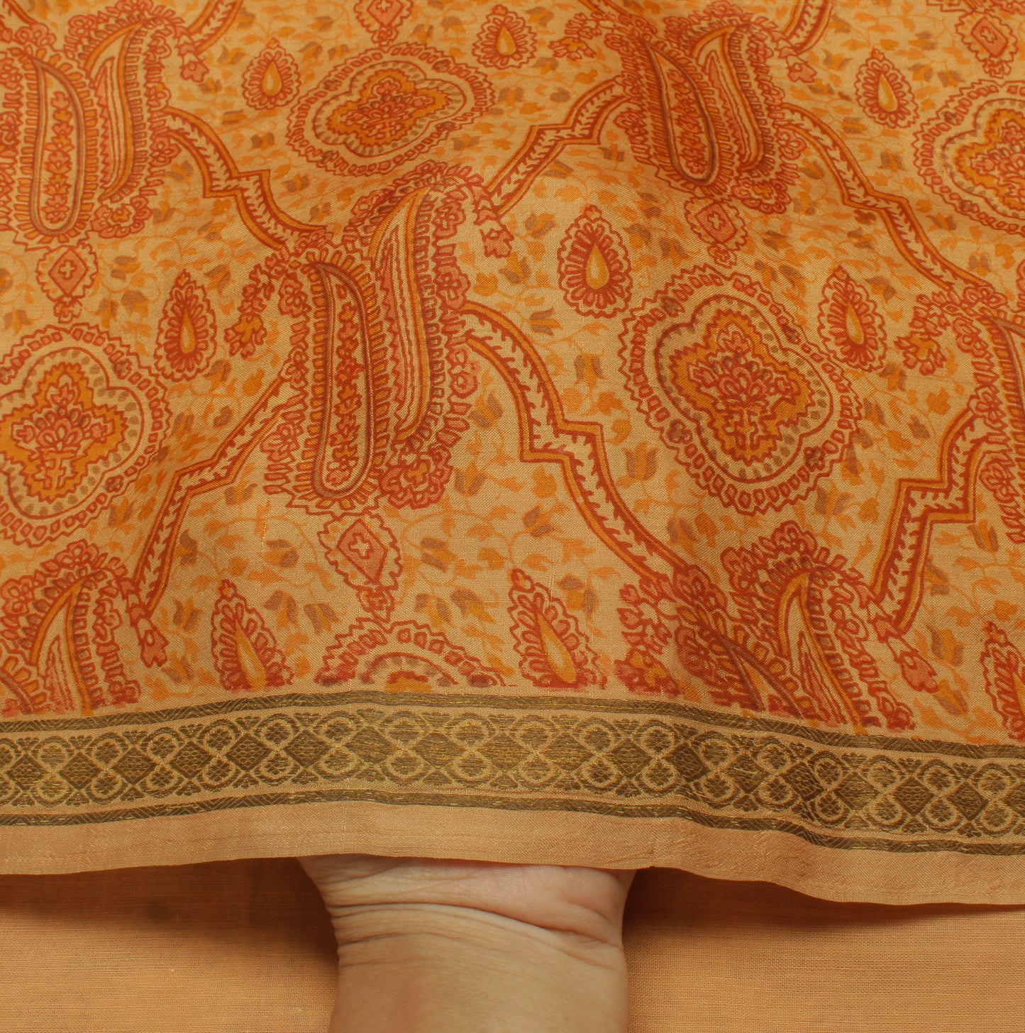 Sushila Vintage Indian Saree 100% Pure Silk Printed Paisley Soft Craft Fabric