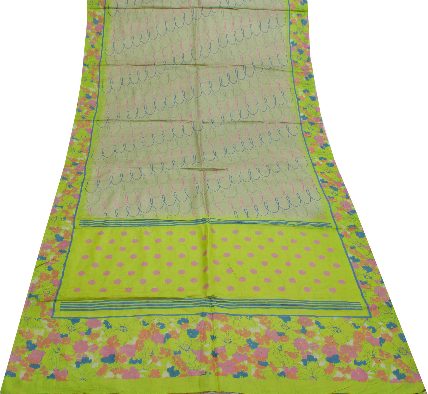 Sushila Vintage Green Indian Saree 100% Pure Silk Printed Soft Craft Sari Fabric