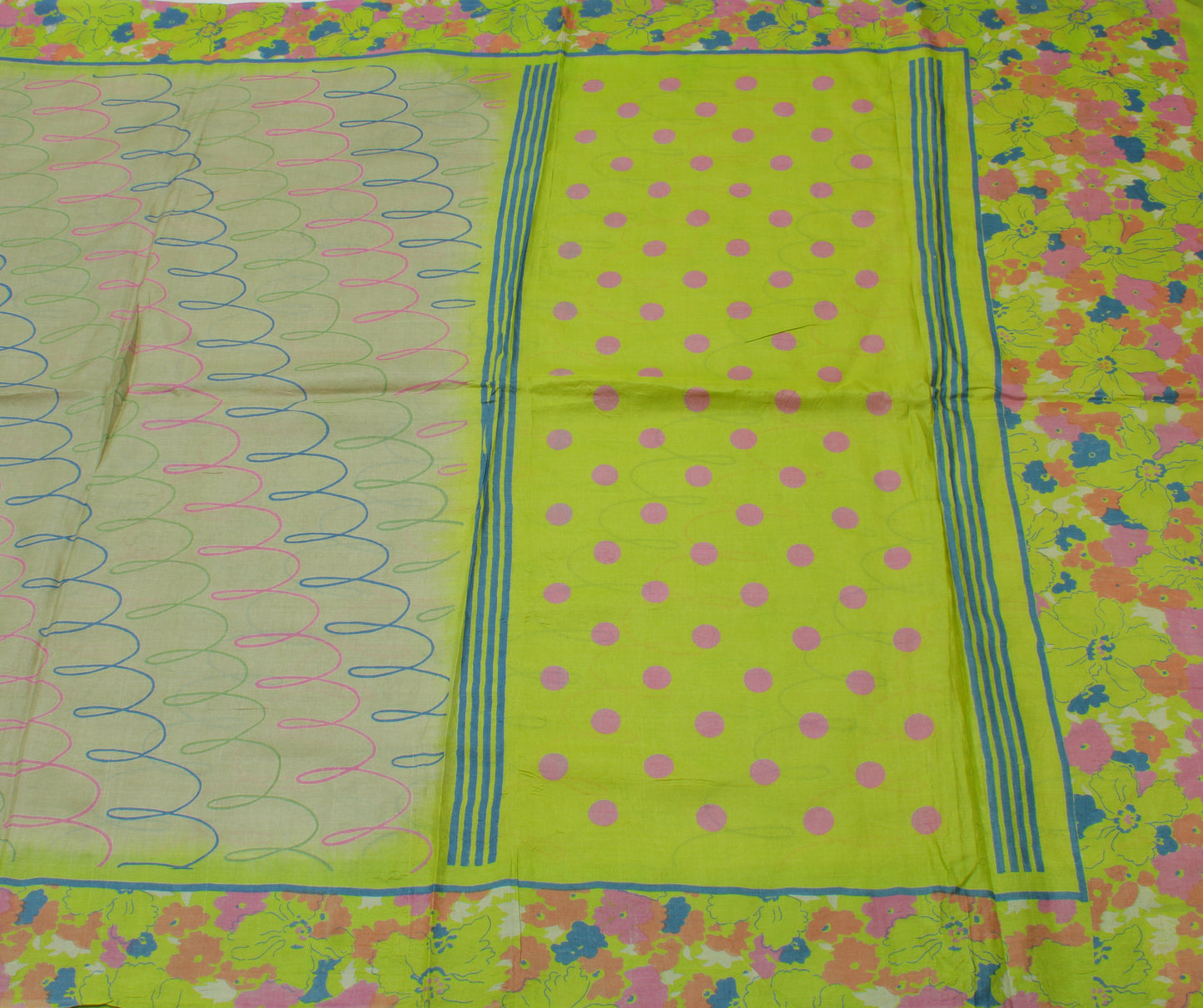 Sushila Vintage Green Indian Saree 100% Pure Silk Printed Soft Craft Sari Fabric