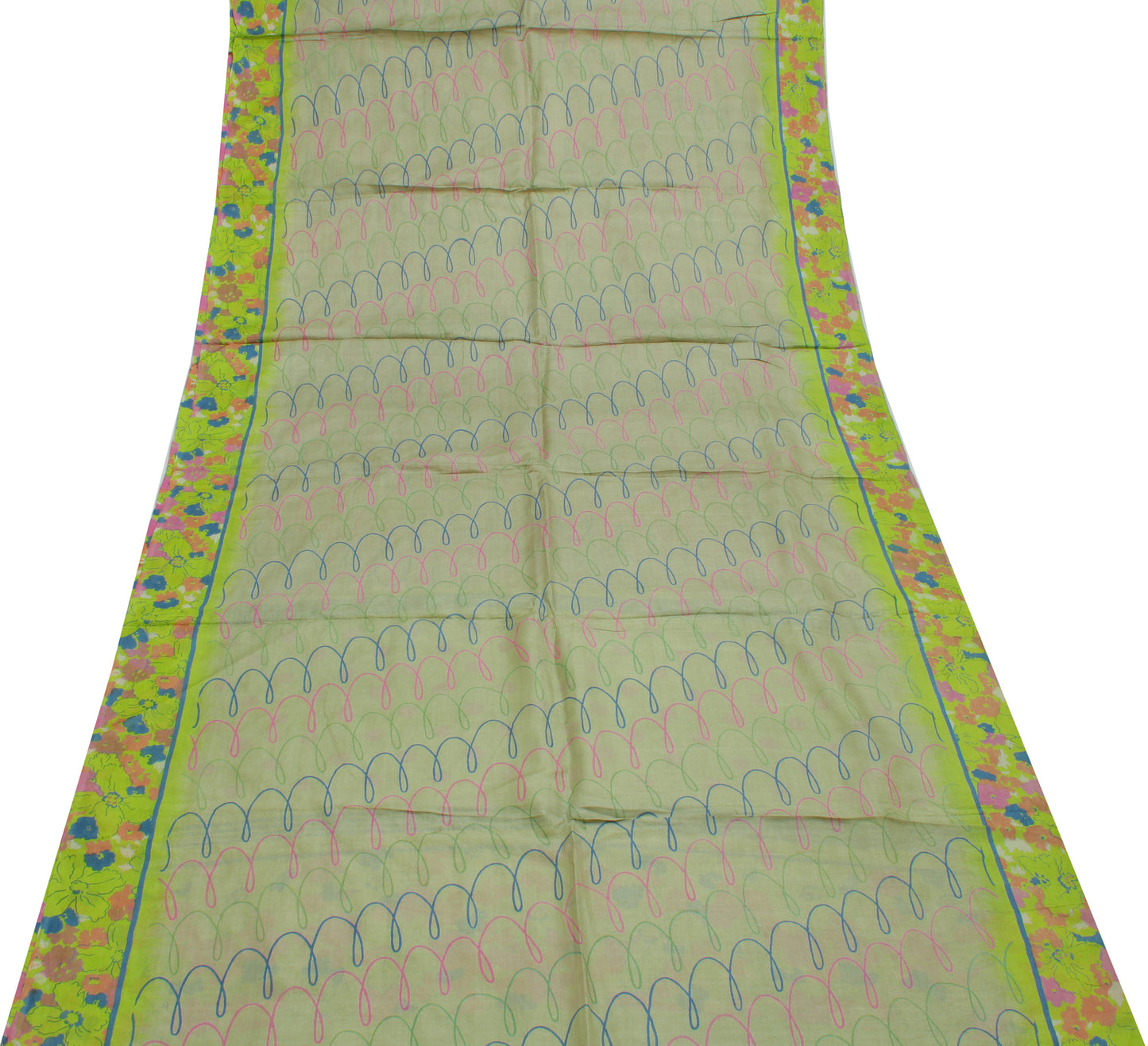 Sushila Vintage Green Indian Saree 100% Pure Silk Printed Soft Craft Sari Fabric