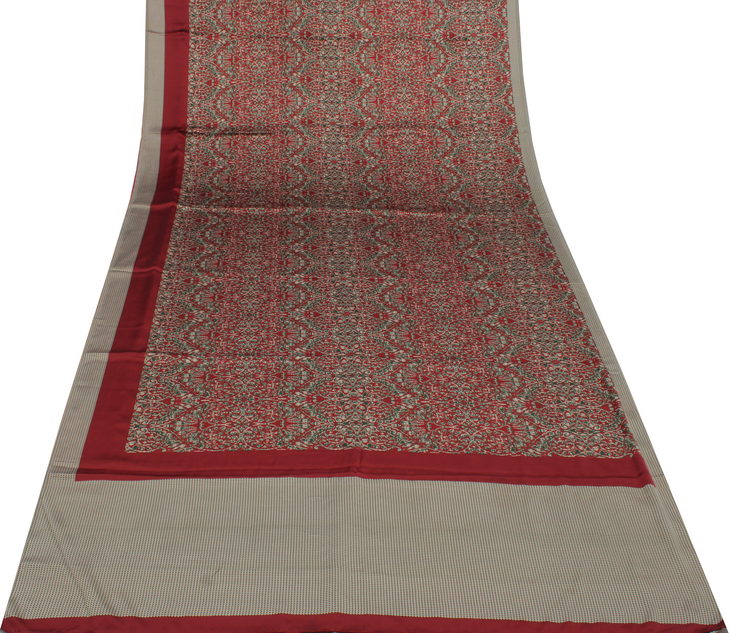Sushila Vintage Maroon Indian Saree Blend Silk Printed Floral Soft Craft Fabric