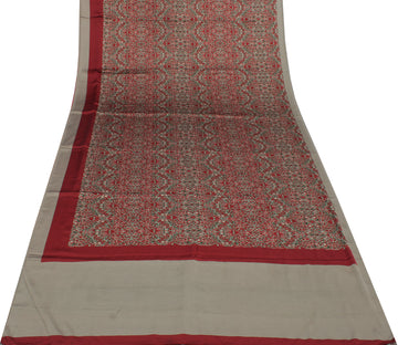 Sushila Vintage Maroon Indian Saree Blend Silk Printed Floral Soft Craft Fabric