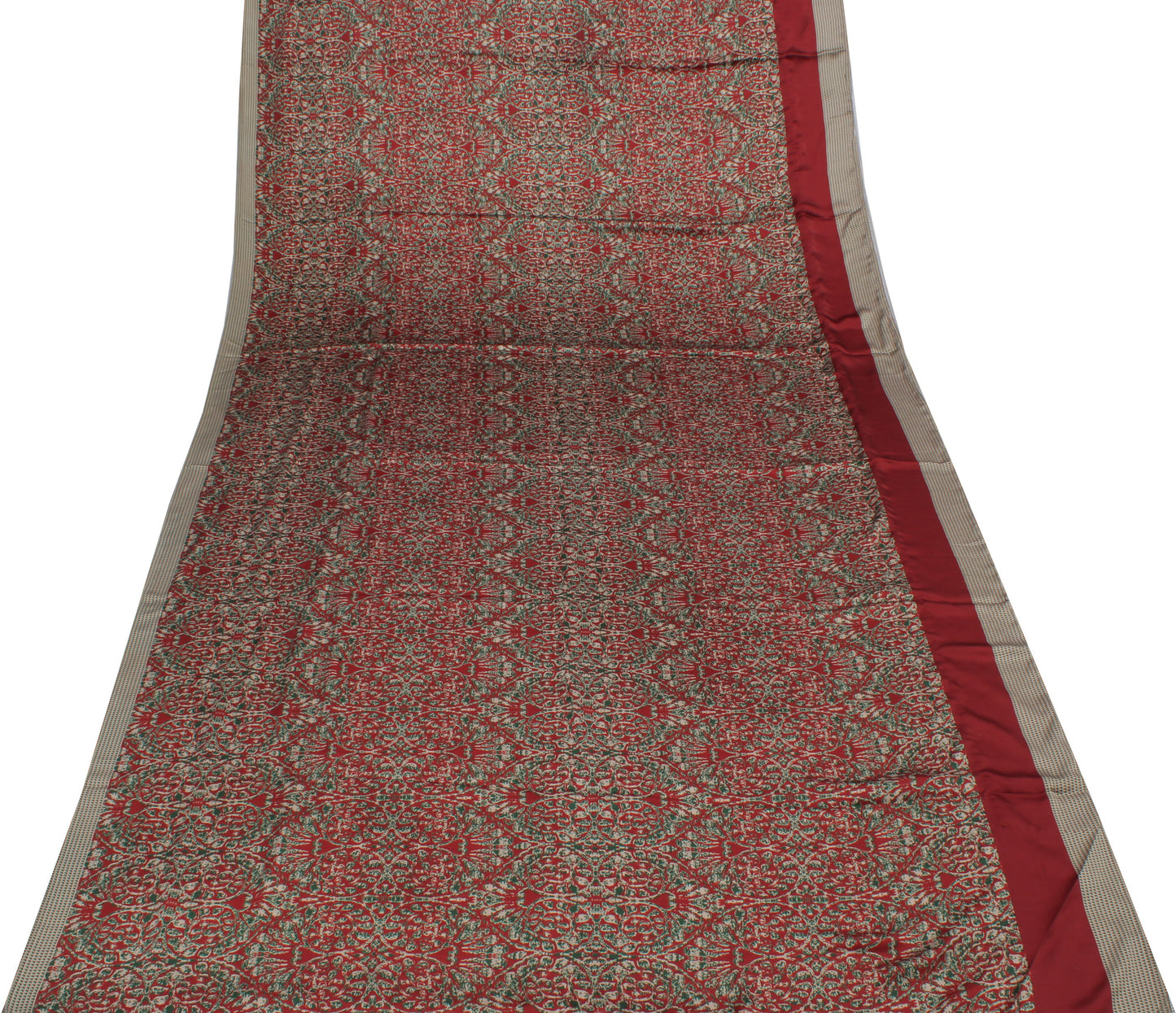 Sushila Vintage Maroon Indian Saree Blend Silk Printed Floral Soft Craft Fabric