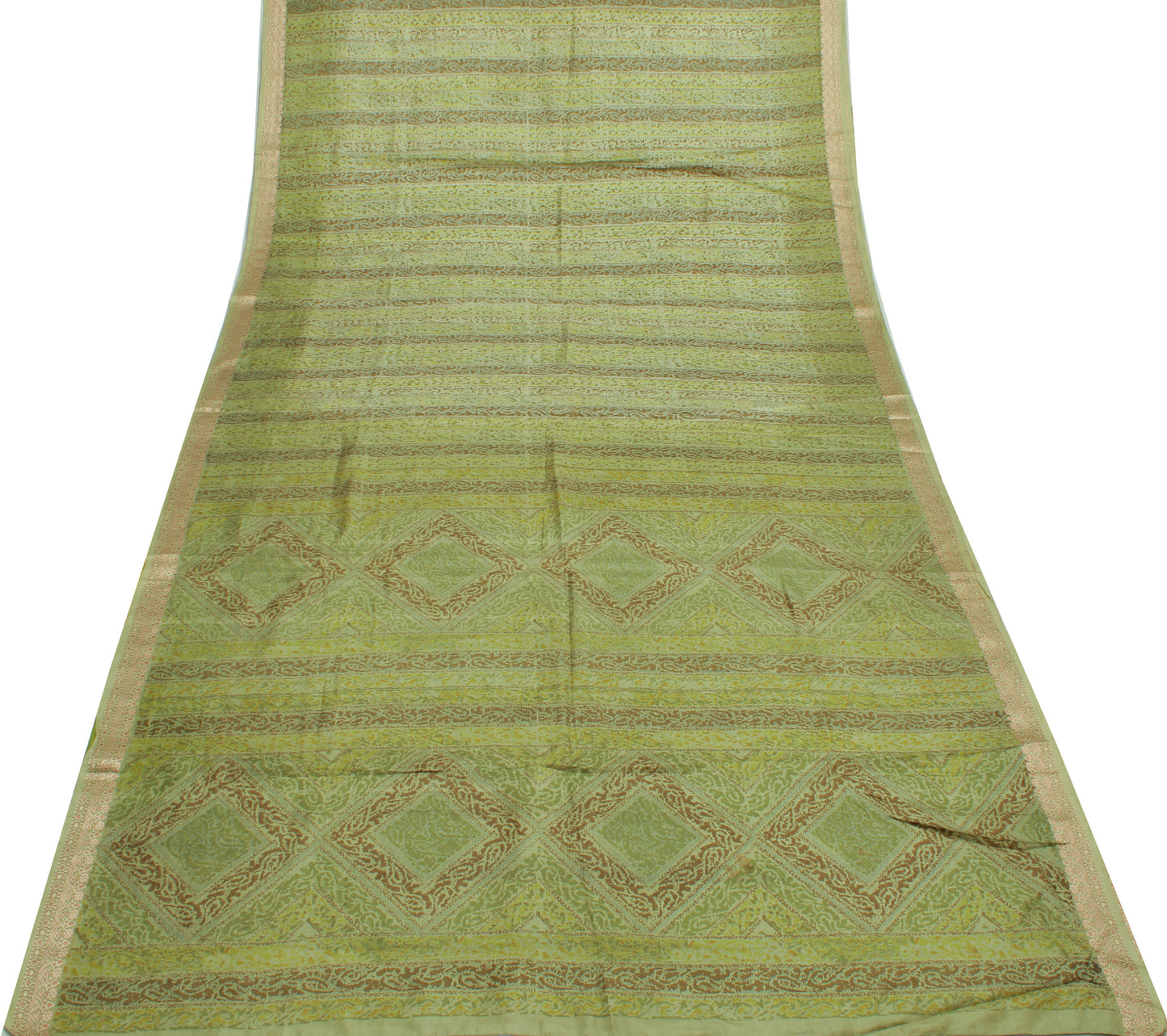 Sushila Vintage Green Indian Saree 100% Pure Silk Printed Soft Craft Sari Fabric