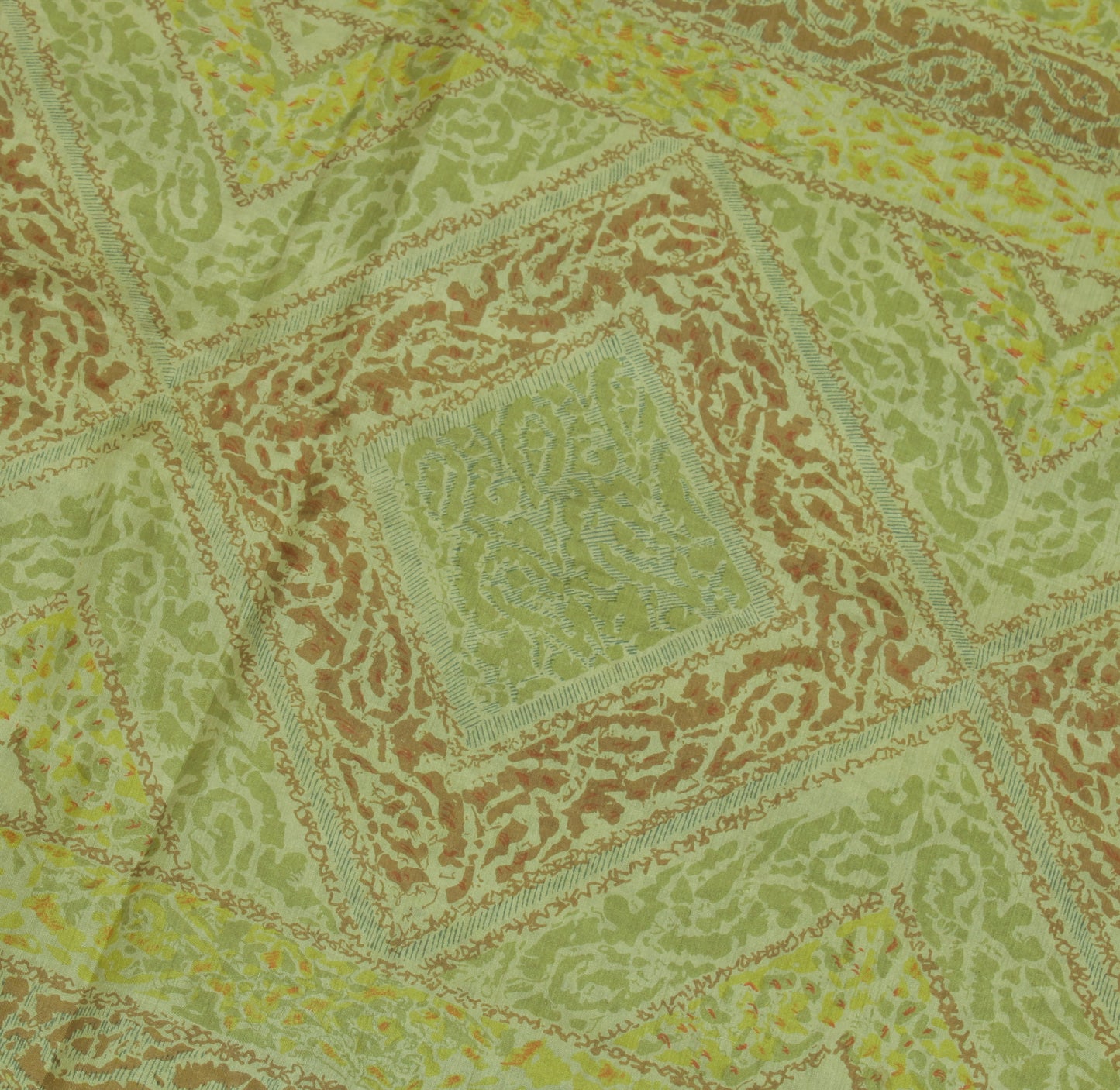 Sushila Vintage Green Indian Saree 100% Pure Silk Printed Soft Craft Sari Fabric