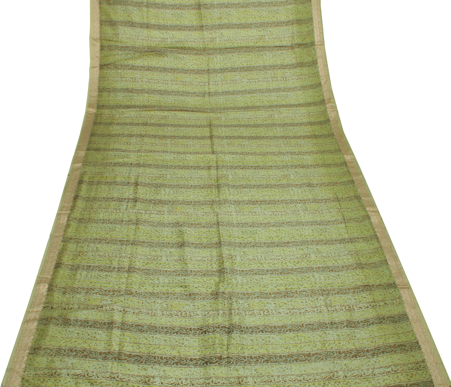 Sushila Vintage Green Indian Saree 100% Pure Silk Printed Soft Craft Sari Fabric