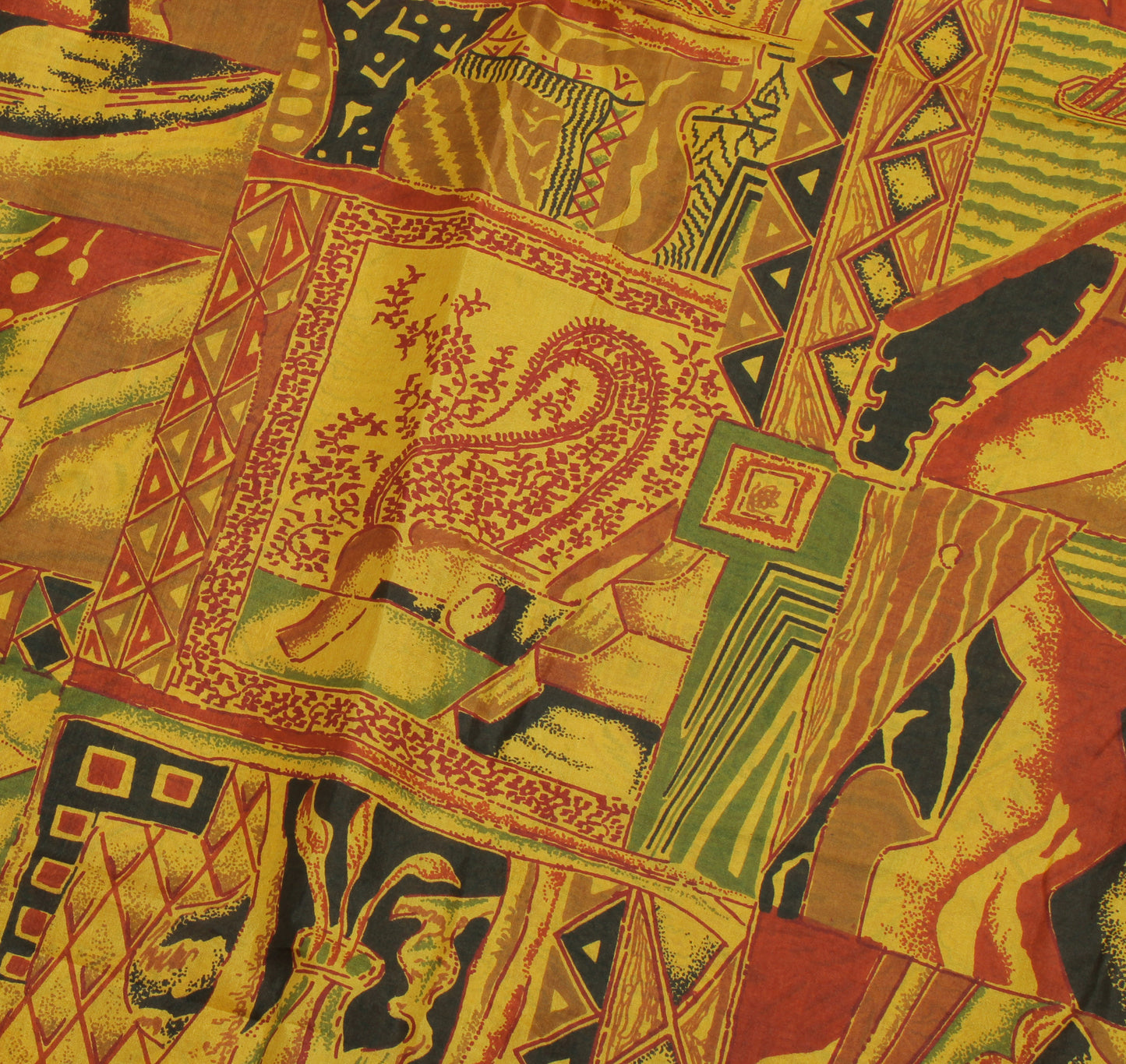Sushila Vintage Mustard Indian Saree 100% Pure Silk Printed Soft Craft Fabric