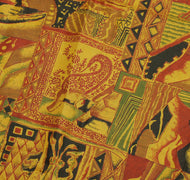 Sushila Vintage Mustard Indian Saree 100% Pure Silk Printed Soft Craft Fabric