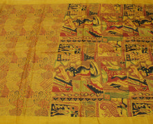 Sushila Vintage Mustard Indian Saree 100% Pure Silk Printed Soft Craft Fabric
