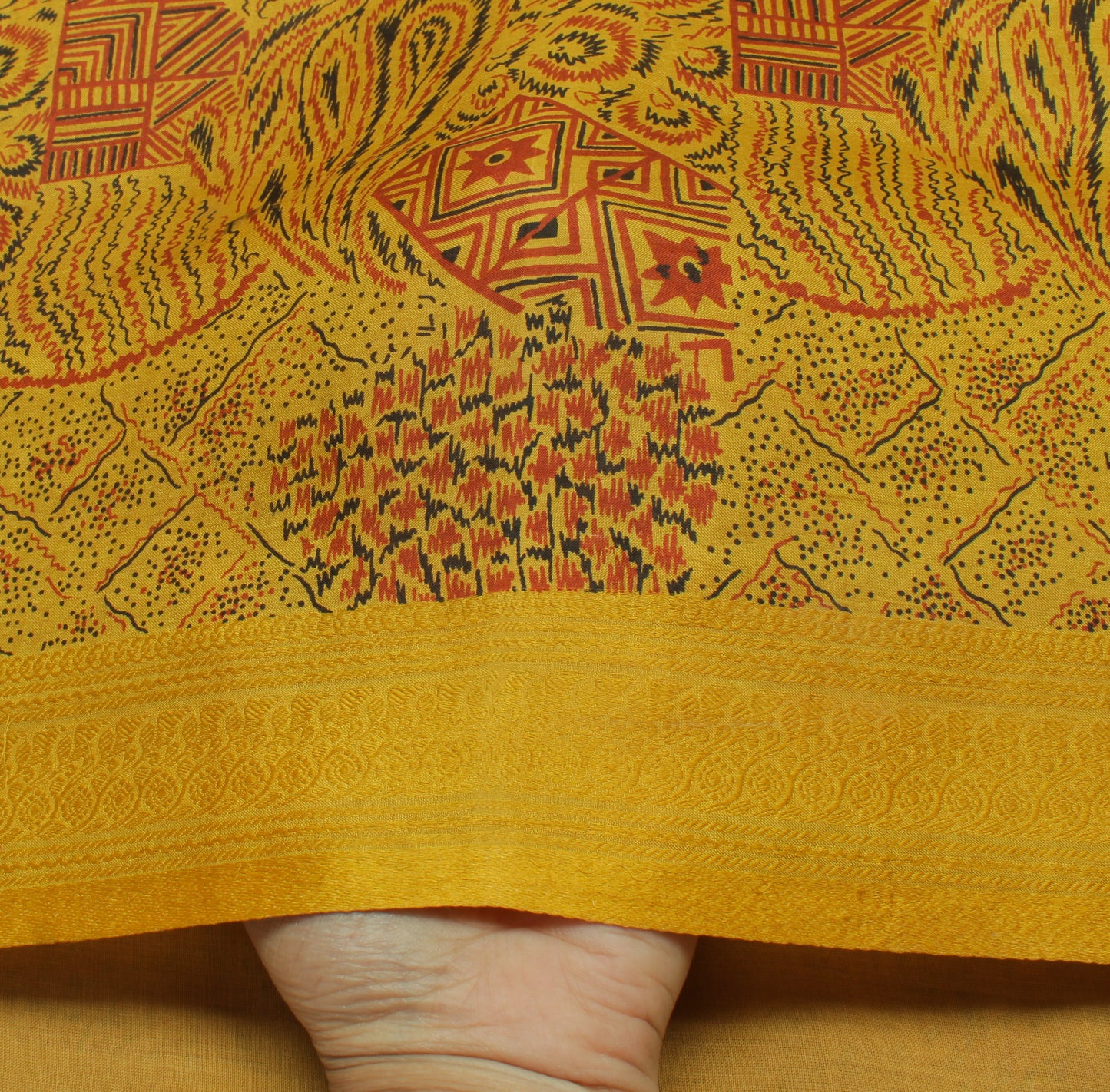 Sushila Vintage Mustard Indian Saree 100% Pure Silk Printed Soft Craft Fabric