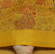 Sushila Vintage Mustard Indian Saree 100% Pure Silk Printed Soft Craft Fabric