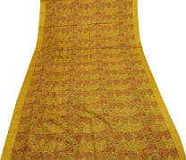 Sushila Vintage Mustard Indian Saree 100% Pure Silk Printed Soft Craft Fabric